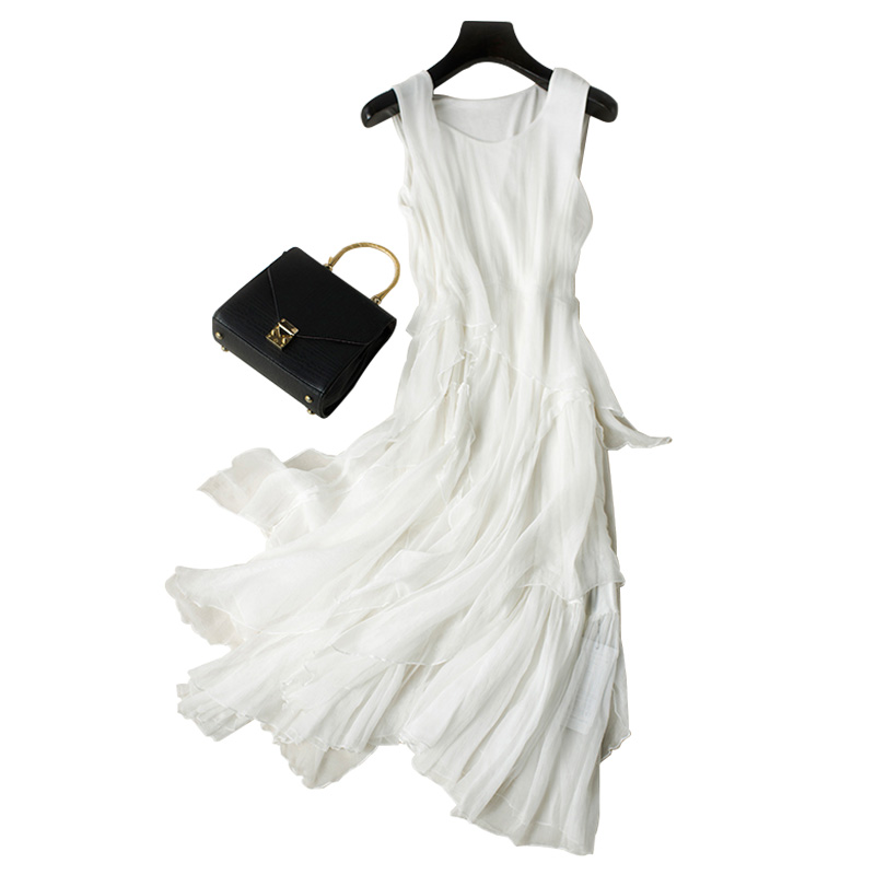 Women 100 Silk dress Beach dress 100% Natural Silk Solid White dress Holiday summer dresses